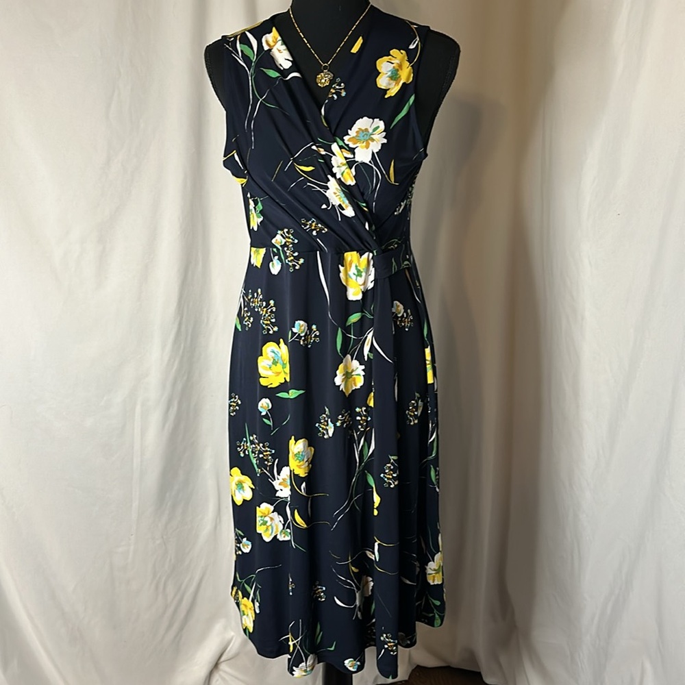 KAILEIGH floral wrap dress - navy/yellow flowers‎